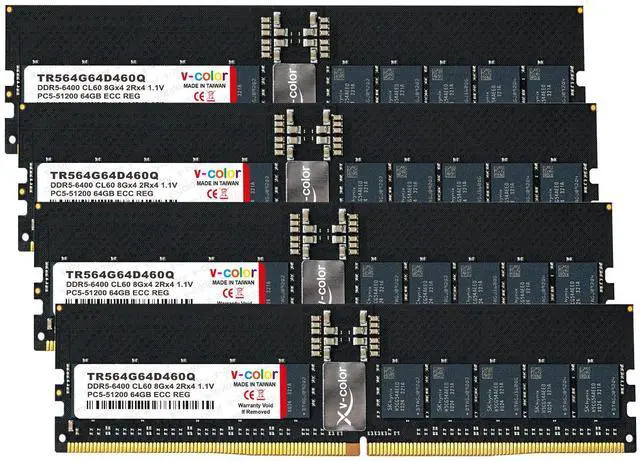 Main image of V-COLOR 128GB (64GBx2) DDR5 6400MHz CL60 1.1V ECC Registered RDIMM Server/Workstation Memory with Hynix IC (TR564G64D460K)