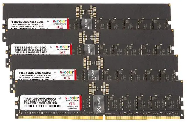 Main image of V-COLOR DDR5 512GB (128GBx4) 6400MT/s CL52 ECC R-DIMM 1.1V Memory Ram for AMD TRX50/WRX90 and Intel W790/W890 Workstations with Hynix IC (TR5128G64Q460Q)