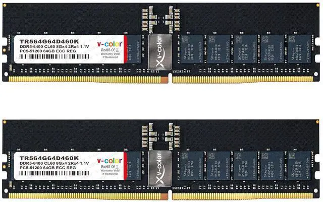 Main image of V-COLOR 128GB (64GBx2) DDR5 6400MHz CL60 1.1V ECC Registered RDIMM Server/Workstation Memory with Hynix IC (TR564G64D460K)