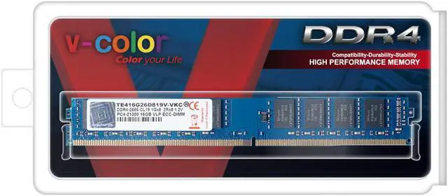 Alt view image 3 of 3 - v-color 16GB DDR4 SDRAM VLP ECC-DIMM DDR4 2666MHz(PC4-21300) SK Hynix IC Server Memory Model TE416G26D819V-VKC