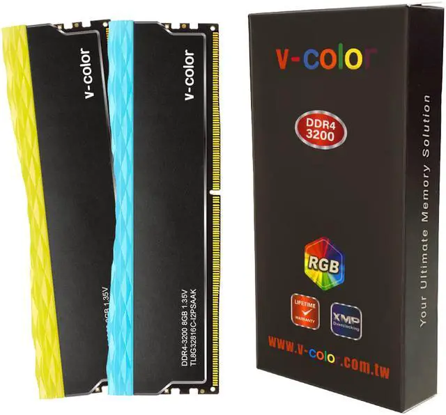 Alt view image 2 of 7 - v-color PRISM Plus RGB 16GB(2x8GB) DDR4 3200MHz(PC4-25600) SK Hynix IC Desktop Memory Model TL8G32816C-I2PSKYBK