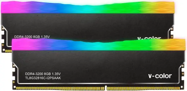 Alt view image 3 of 7 - v-color PRISM Plus RGB 16GB(2x8GB) DDR4 3200MHz(PC4-25600) SK Hynix IC Desktop Memory Model TL8G32816C-I2PSKYBK
