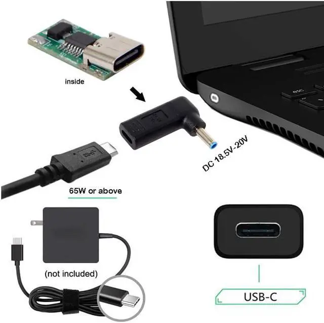 Alt view image 3 of 5 - PD Adapter Type C USB C to 4.5mm 3.0mm Laptop Adapter Converter Works for HP Pavilion, Envy, Elitebook Laptop DC JACK (BLUE)