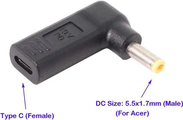 Main image of PD Adapter USB Type C Female to DC 5.5x1.7mm Laptop Adapter Tip Converter for Acer Laptops with 5.5mm 1.7mm DC Tip
