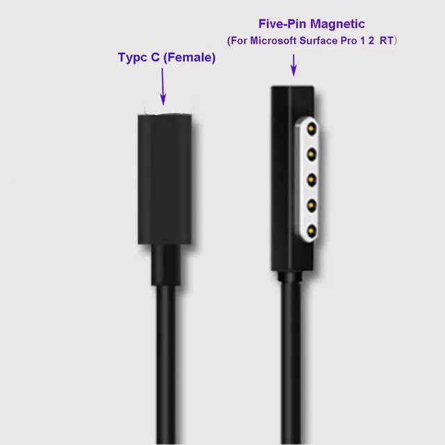 Alt view image 2 of 4 - USB-C TYPE C Female Surface Charger Cable Power Cable for Microsoft Surface Pro 1 /2 RT