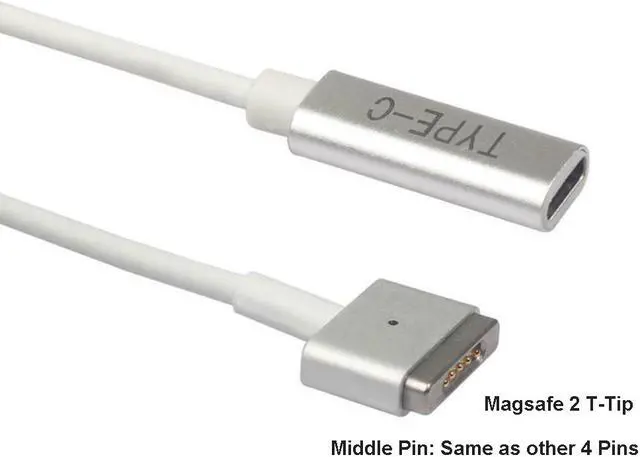 Alt view image 2 of 6 - USB C Type C Female to Magsafe 2 T-Tip Adapter Cable for Apple MacBook A1436 A1466 A1465 MD223