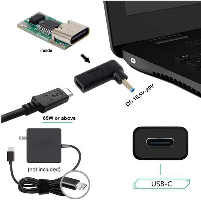 Alt view image 4 of 6 - Laptop Charger Adapter Connector Converter USB 3.1 Type C Female to 4.5x3.0mm (Blue Tip) DC Tip Power Jack for HP 65W or below laptops