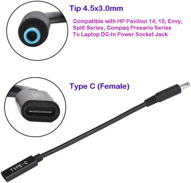 Alt view image 3 of 5 - USB C Type C Female to 4.5x3.0mm DC Tip (Blue Tip) Adapter Cable PD Converter Cable for HP Pavilion elitebook Stream touchsmart 11 13 14 15 Folio 1040 g1 Spectre ultrabook 13