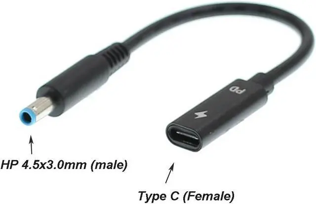 Alt view image 2 of 5 - USB C Type C Female to 4.5x3.0mm DC Tip (Blue Tip) Adapter Cable PD Converter Cable for HP Pavilion elitebook Stream touchsmart 11 13 14 15 Folio 1040 g1 Spectre ultrabook 13