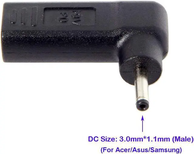 Alt view image 5 of 7 - PD Adapter TYPE C USB-C to DC Tip 3.0x1.1mm Power Adapter Converter for Acer Aspire S3 S5 S7 Iconia Tab W500 W700 Samsung Series 5 9 Ultrabook Asus Zenbook UX21 UX21E UX31 Transformer Book T200 T200T