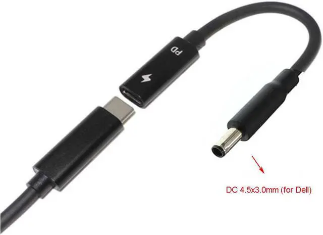 Alt view image 3 of 5 - USB C Type C Female to 4.5x3.0mm DC Tip (Black Tip) Adapter Cable PD Converter Cable for Dell 65W or below laptops