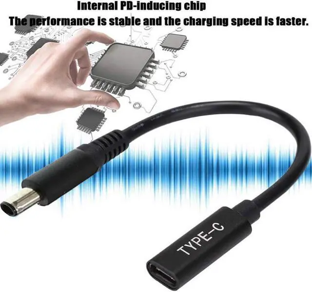 Alt view image 4 of 5 - USB C Type C Female to 4.5x3.0mm DC Tip (Black Tip) Adapter Cable PD Converter Cable for Dell 65W or below laptops