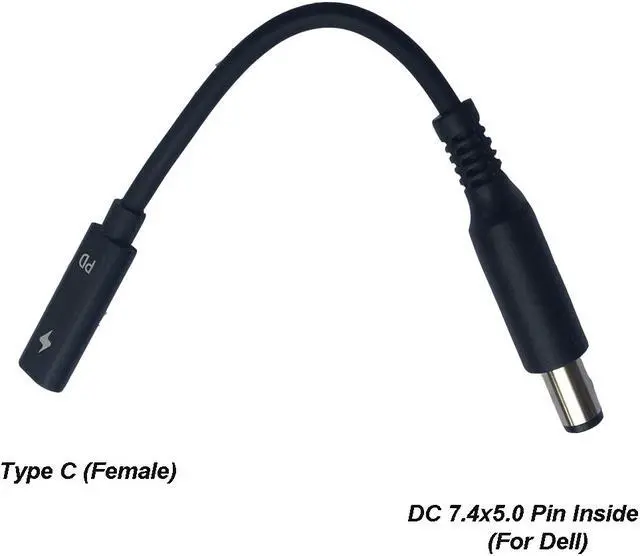 Alt view image 2 of 4 - USB C Type C Female to 7.4x5.0mm DC Tip Adapter Cable PD Converter Cable forDell 65W or below laptops