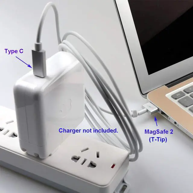 Alt view image 5 of 7 - USB C Type C to Magsafe 2 T-Tip Adapter PD Cable for Apple MacBook Pro 13" 15" 17" with Retina Display Apple MacBook Air 11" 13" A1466 (After 2012 year)