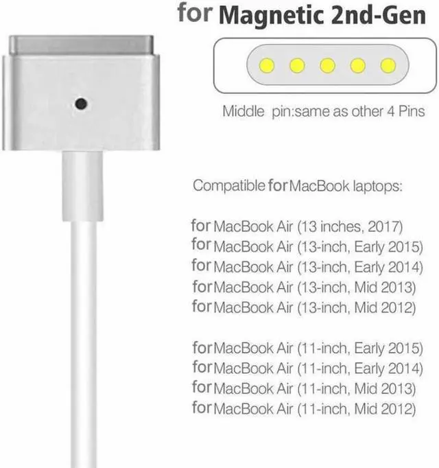 Alt view image 8 of 11 - USB-C Type C to Magnetic Charging Cable (T-Tip) for Apple MacBook Air Pro After 2012 Year (Connector Type: MagSafe 2 T-Tip)
