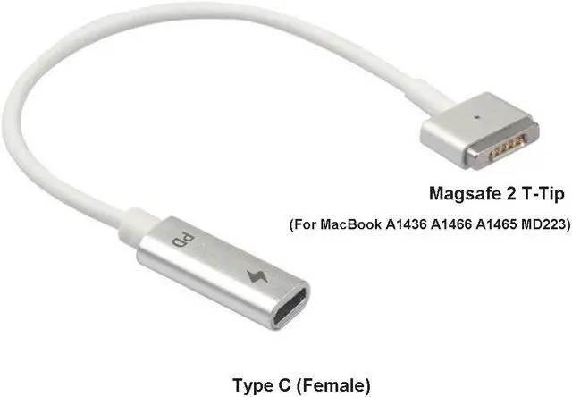 Alt view image 6 of 6 - 2-Pack USB C Type C Female to Magsafe 2 T-Tip Power Adapter PD Charger Cable for Apple Macbook Air A1465 A1466 11-inch 13-inch Apple Macbook Air 2012 New Model A1435  A1436