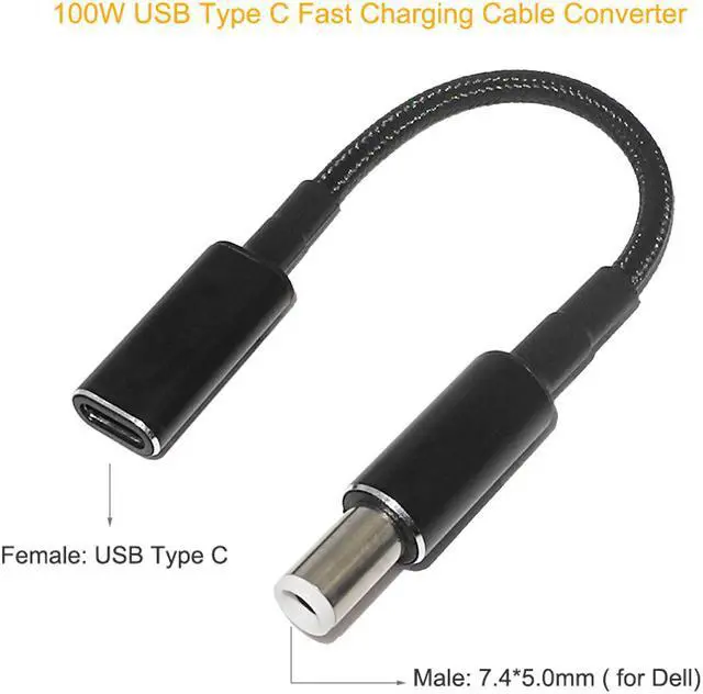 Alt view image 2 of 6 - 100W USB-C Type C Female to 7.4x5.0mm PD Charger Power Cable for Dell 90W or below Laptops