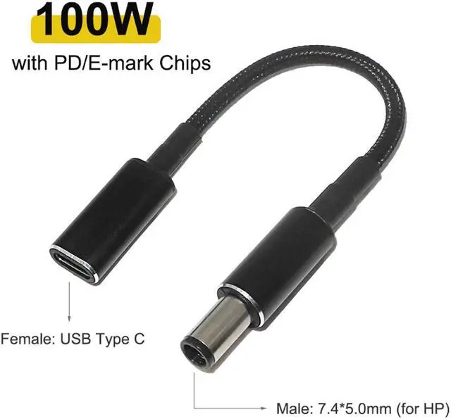Main image of 100W USB 3.1 Type C Adapter Converter USB-C PD Fast Charging Cable Cord USB Type C Female to 7.4mm 5.0mm for HP Notebook Charger