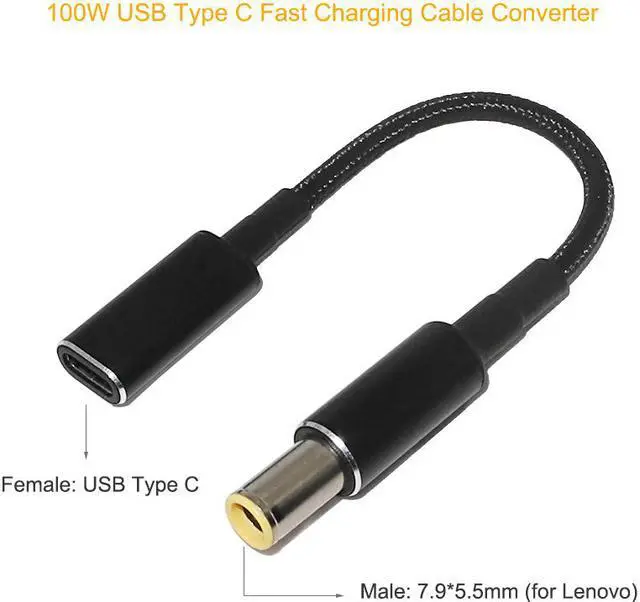 Alt view image 2 of 6 - 100W USB Type C Fast Charging Cable Cord for Lenovo Thinkpad T61 T60 T420 T430 USB-C to 7.9X5.5mm Laptop Power Adapter Connector