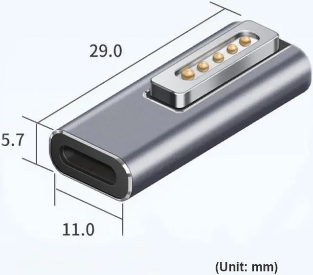 Alt view image 7 of 8 - Type C USB-C Female to MagSafe 2 Magnetic T-Tip Power Adapter Converter with PD Inducing Chip for Apple MacBook Pro 13inch 15in 17inch with Retina Display ((Mid 2012 & After) A1398 A1424 MD506LL/A