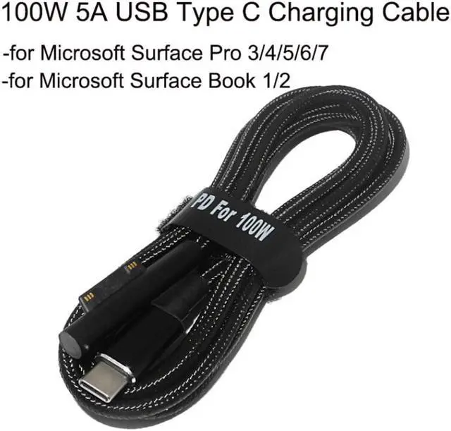 Alt view image 7 of 10 - 100W USB Type C 5A PD Power Supply Charger Adapter Charging Cable for Microsoft Surface Pro 7/6/5/4/3/GO/BOOK Laptop 1/2