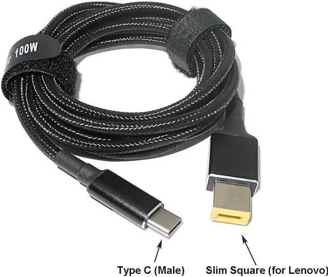 Alt view image 4 of 6 - 100W USB-C Type-C to Slim Square Tip PD Charger Power Cable for Lenovo laptops