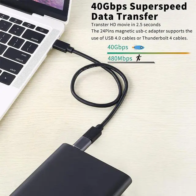 Alt view image 2 of 5 - Magnetic USB C Adapter 24Pins Type C Connector, Support Thunderbolt 4,USB4.0, PD 100W Quick Charge,40Gb/s Data Transfer,8K Video Output Compatible with MacBook and More USB C Devices (Straight)