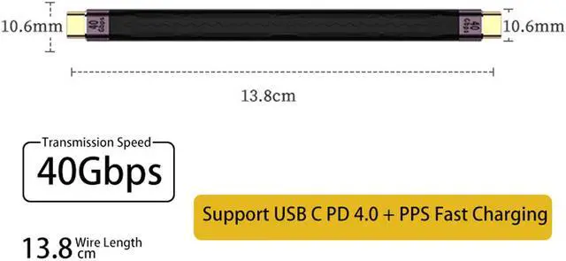 Alt view image 7 of 9 - USB 4.0 Gen 3 Data Cable PD 100W 5A Fast Charging USB C to Type C Cable Thunderbolt 3 8K@60Hz Cable USB Tipo C 40Gbps Data Cable (13.8cm)