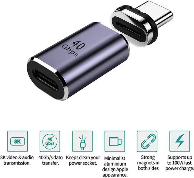 Main image of Magnetic USB C Adapter 24Pins Type C Connector, Support Thunderbolt 4,USB4.0, PD 100W Quick Charge,40Gb/s Data Transfer,8K Video Output Compatible with MacBook and More USB C Devices (Straight)
