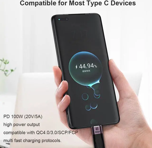 Alt view image 5 of 9 - USB 4.0 Gen 3 Data Cable PD 100W 5A Fast Charging USB C to Type C Cable Thunderbolt 3 8K@60Hz Cable USB Tipo C 40Gbps Data Cable (13.8cm)