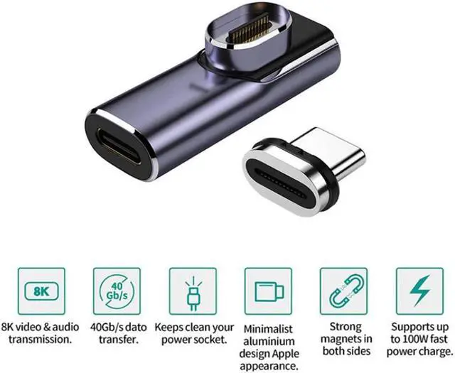 Alt view image 2 of 6 - Magnetic USB C Adapter 24Pins Type C Connector, Support Thunderbolt 4,USB4.0, PD 100W Quick Charge,40Gb/s Data Transfer,8K Video Output Compatible with MacBook and More USB C Devices (Elbow)