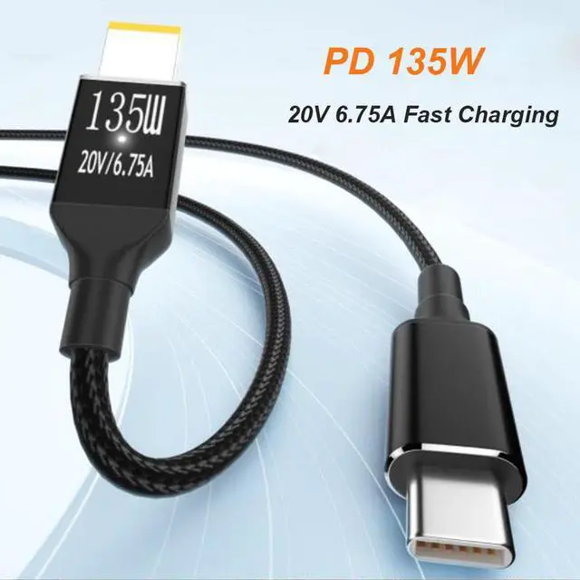 Alt view image 2 of 6 - 135W USB C Type C to Slim Square Tip PD Charger Cable Power Cable for Lenovo Laptops
