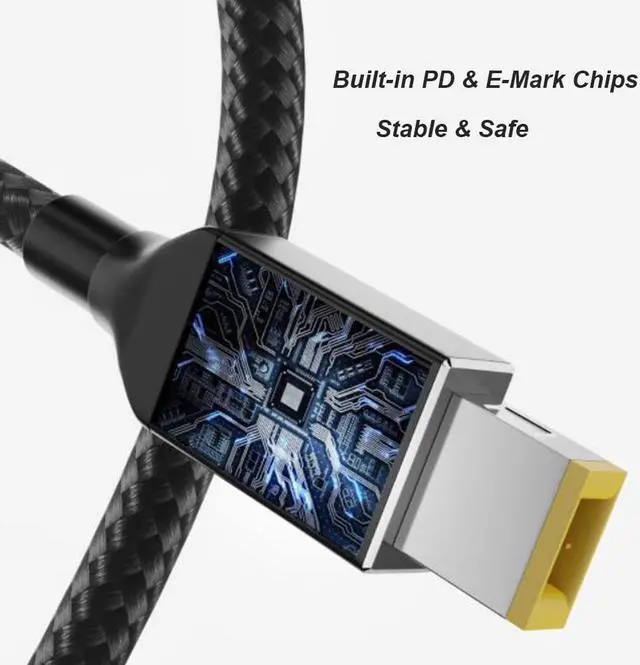 Alt view image 3 of 6 - 135W USB C Type C to Slim Square Tip PD Charger Cable Power Cable for Lenovo Laptops