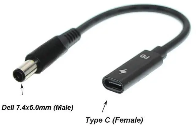 Main image of USB C Type C Female to 7.4x5.0mm DC Tip Adapter Cable PD Converter Cable for  Dell 65W or below laptops