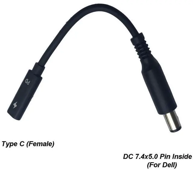Alt view image 4 of 4 - USB C Type C Female to 7.4x5.0mm DC Tip Adapter Cable PD Converter Cable for  Dell 65W or below laptops