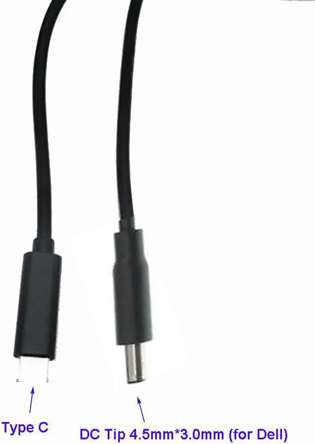 Alt view image 4 of 4 - USB-C Type C to 4.5mm 3.0mm (Black Tip) Charging Power Cable for Dell 65W 4.5mm*3.0mm DC Tip Laptops