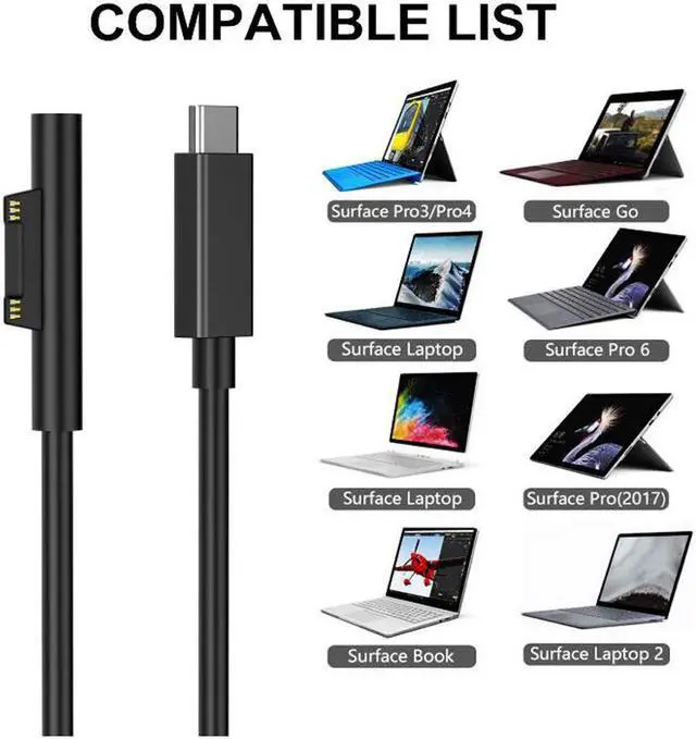 Alt view image 3 of 6 - Tech 15V Surface Connect to USB-C Cable Charges for Microsoft Surface Pro 7 6 5 4 3