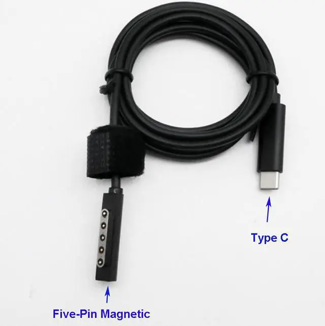Alt view image 2 of 6 - USB-C Type-C to Surface 5 Pin Magnetic Cable for Microsoft Surface Pro 1 2 Surface RT 2