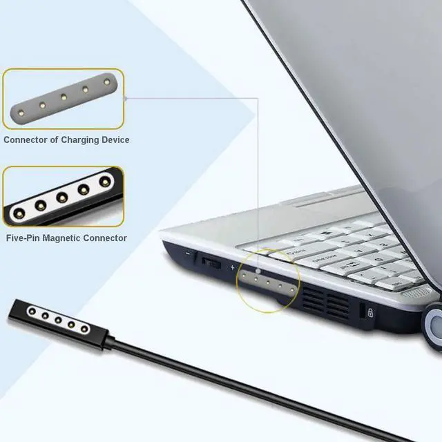 Alt view image 4 of 6 - USB-C Type-C to Surface 5 Pin Magnetic Cable for Microsoft Surface Pro 1 2 Surface RT 2