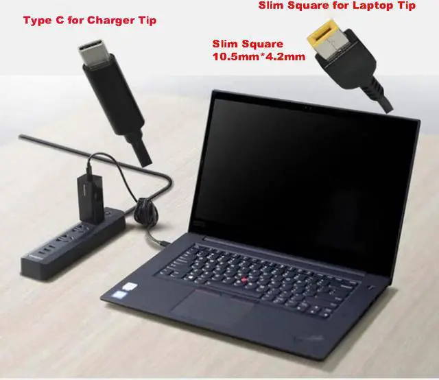 Alt view image 3 of 5 - USB-C Type C to Lenovo Laptops Slim Square Connector Plug Converter Cable DC Tip Jack