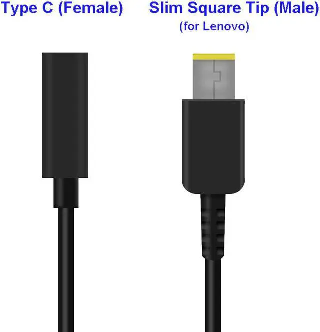 Main image of USB-C Type-C (Female) to Slim Square Tip converter cable for Lenovo 65W Slim tip laptops