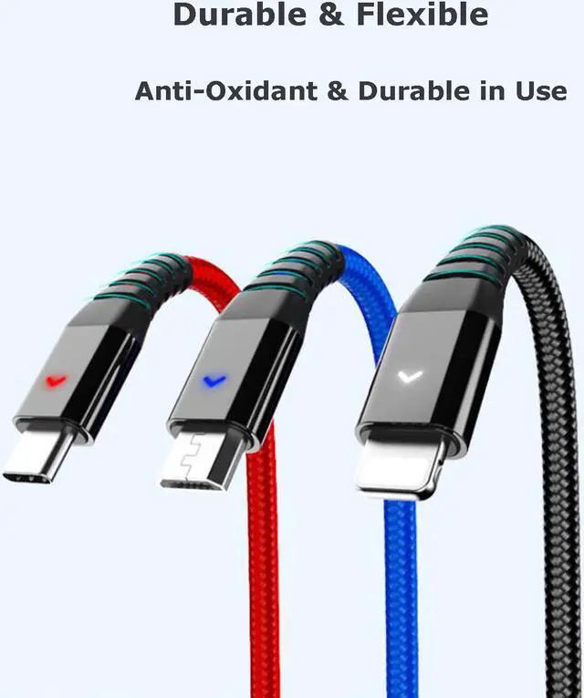 Alt view image 3 of 5 - Multi Charger Universal 3 in 1 Multiple USB Charging Cable Cord Adapter with Lightning / USB Type C / Micro USB Connector Ports for iPhone, iPad, Android More