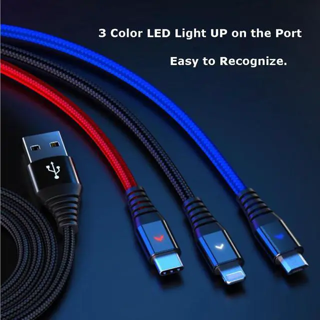 Alt view image 5 of 5 - Multi Charger Universal 3 in 1 Multiple USB Charging Cable Cord Adapter with Lightning / USB Type C / Micro USB Connector Ports for iPhone, iPad, Android More