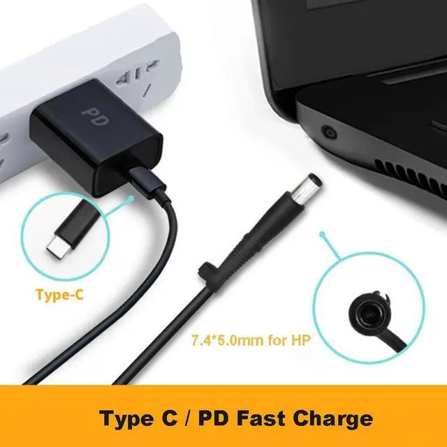 Alt view image 2 of 7 - USB-C Type C to 7.4mm*5.0mm Round Tip Charging Power Cable for HP 65W 7.4*5.0mm round tip laptops