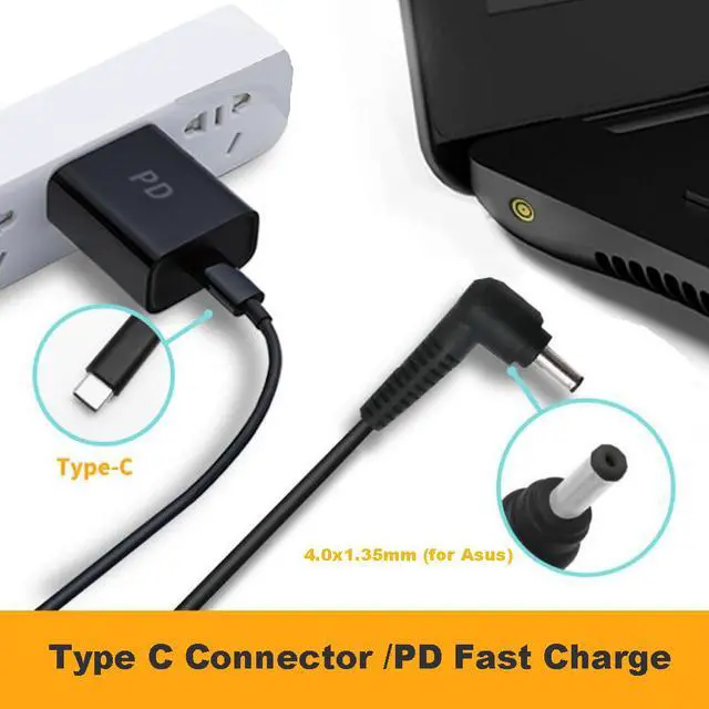 Alt view image 4 of 5 - USB-C Type C to DC Tip 4.0mm 1.35mm PD Charger Cable Power Cable For Asus Zenbook Vivobook laptops