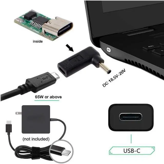 Alt view image 3 of 6 - PD Adapter Type C USB C to 7.4x5.0mm Laptop Adapter Tip Connector Converter works for Dell 65W or below laptops