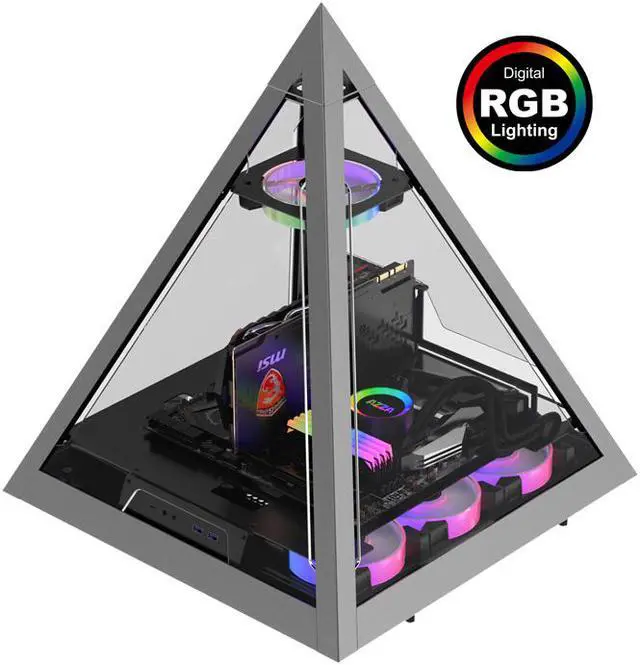 Alt view image 6 of 8 - AZZA PYRAMID 804V / Gaming /  CNC ATX Case  / Tempered Glass /Aluminum Frame / Type-C Port / PCIE Riser Cable Unnecessary