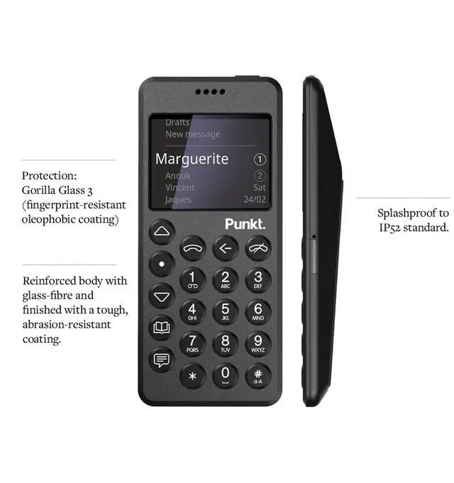 Alt view image 4 of 6 - Punkt. MP02 Minimalist 4G LTE Cell Phone - AT&T/T-Mobile w/ Nano-SIM, 2GB RAM, 16GB Storage - Black