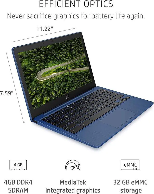 Alt view image 15 of 20 - HP Chromebook 11a-na0060nr 11.6-in HD Touch 4GB 32GB Indigo Blue