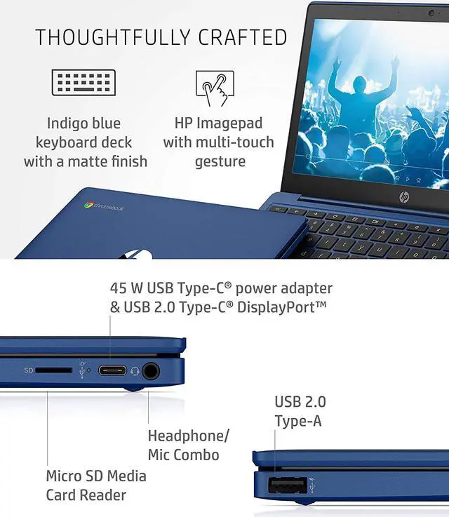 Alt view image 17 of 20 - HP Chromebook 11a-na0060nr 11.6-in HD Touch 4GB 32GB Indigo Blue